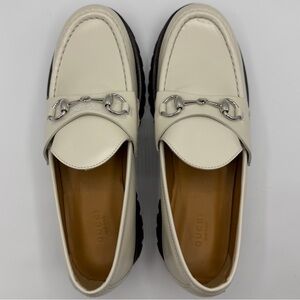 NIB NEW Gucci Mystic White Rubber Lug Sole Horsebit Leather Platform Loafers